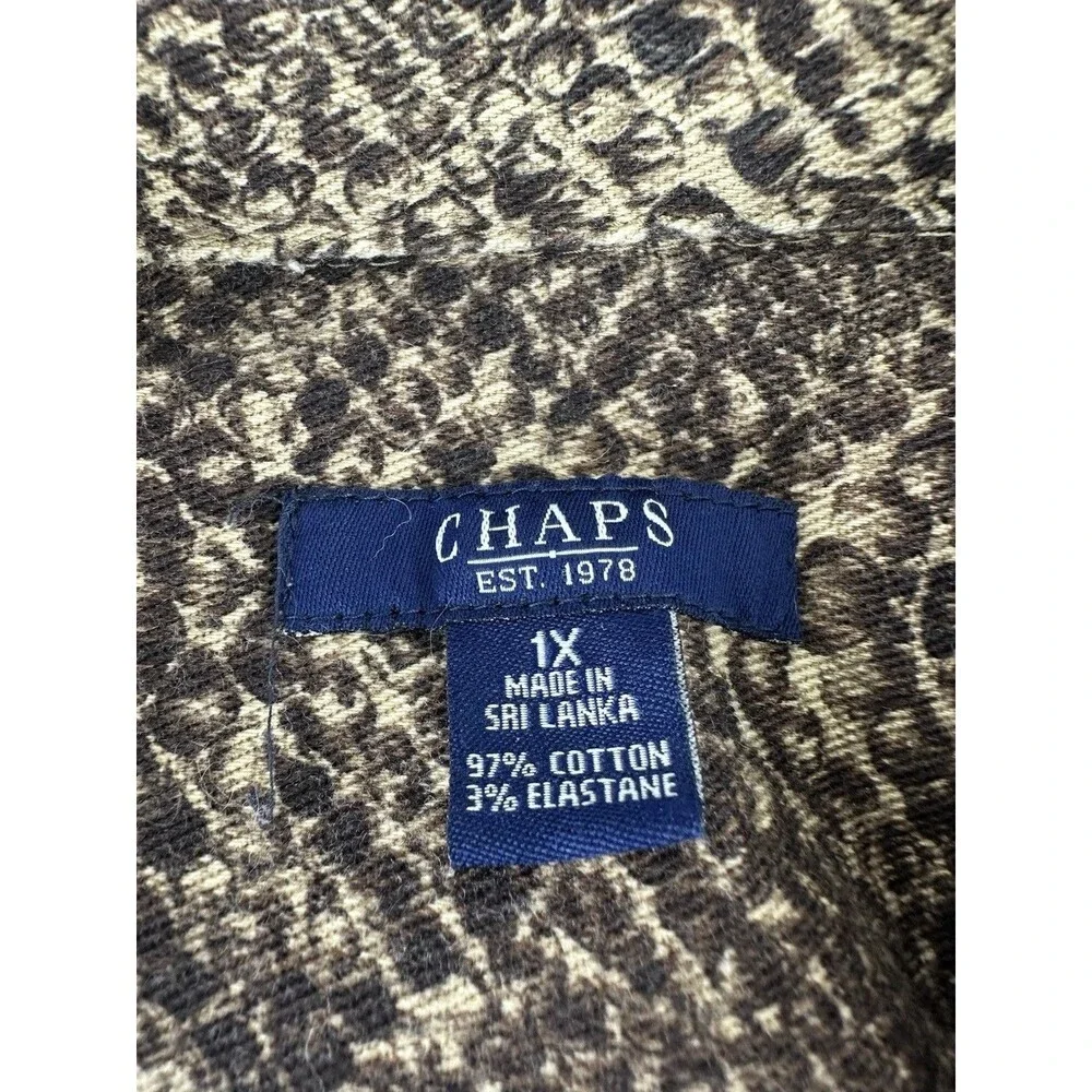 Chaps Snakeskin Python Denim Jacket Brown Button Stretch Flap‎ Pockets Womens 1X